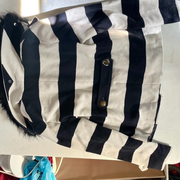 NWT Jack by BB Dakota Striped Peacoat Size L - Navy White Faux Fur Collar - Picture 10 of 16